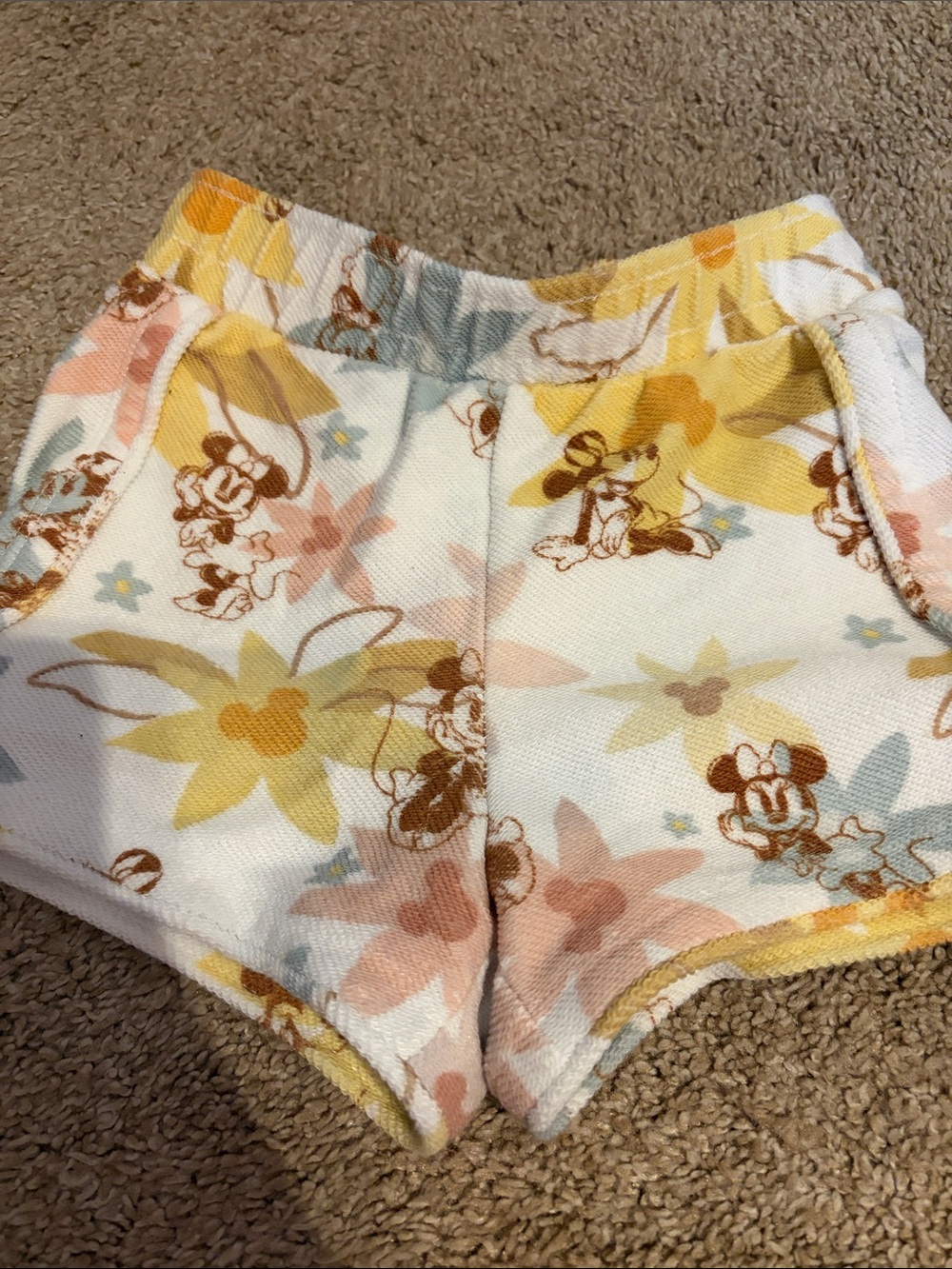 Disney Girls 4T White Floral Mickey Mouse Shorts with Yellow and Pink Accents